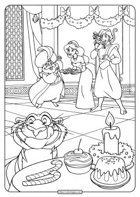 Printable Sultan Aladdin and Jasmine Pdf Coloring Page