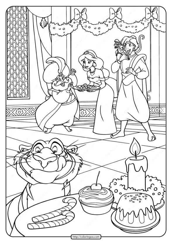 Printable Sultan Aladdin and Jasmine Pdf Coloring Page 1 printable sultan aladdin and jasmine pdf coloring page