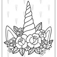 printable unicorn horn and flowers coloring page