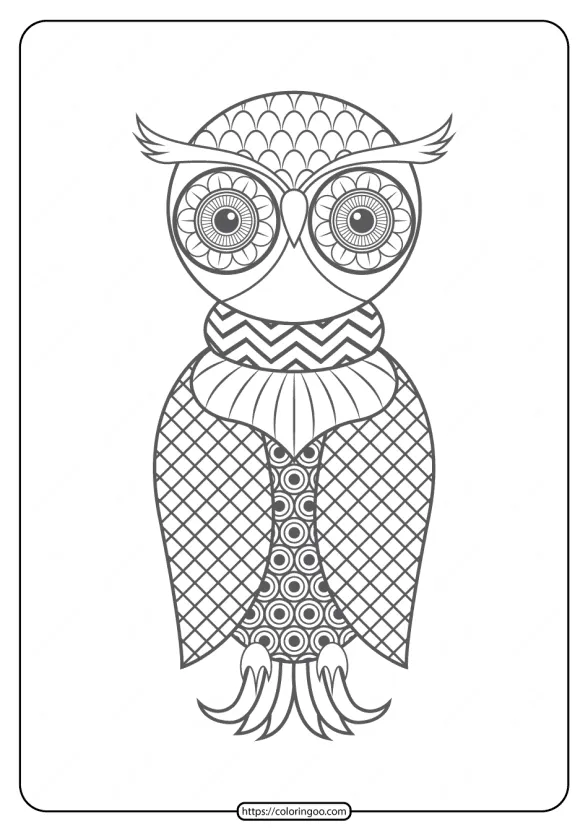 Free Printable Owl Pdf Animals Coloring Page 013