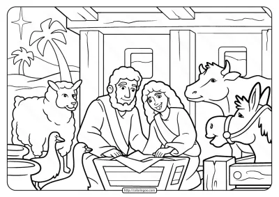 Free Printable Christmas Manger Pdf Coloring Page