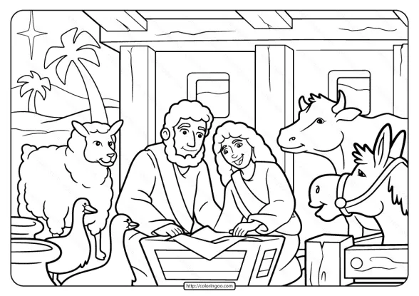 free printable christmas manger pdf coloring page