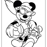 free printable mickey mouse beach fun coloring page