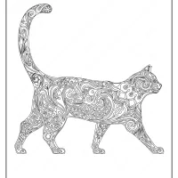 free printable patterned cat pdf coloring page