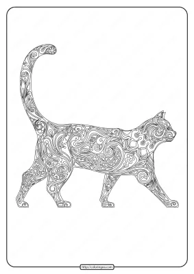 Free Printable Patterned Cat Pdf Coloring Page