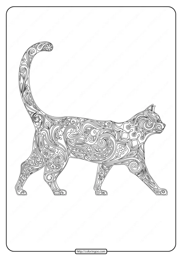 Free Printable Patterned Cat Pdf Coloring Page 1 free printable patterned cat pdf coloring page