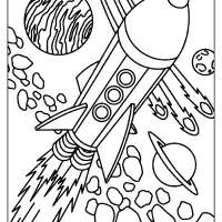 free printable rocket in space pdf coloring page
