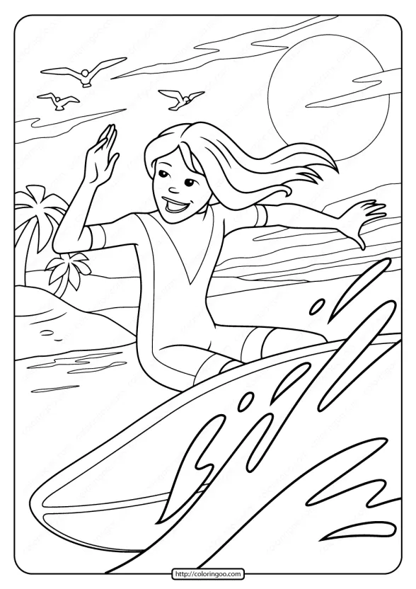 Free Printable Surfing Girl Pdf Coloring Page 1 free printable surfing girl pdf coloring page