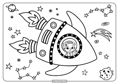 Astronaut Having Journey In The Space Coloring Page
