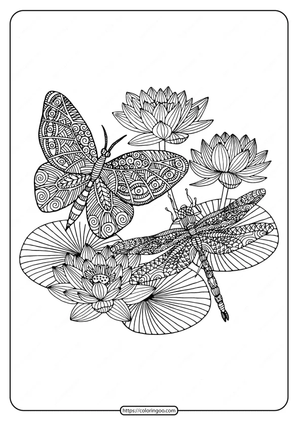 Printable Butterfly and Dragonfly Pdf Coloring Page 1 printable butterfly and dragonfly pdf coloring page