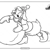 printable daisy duck play snowball coloring page