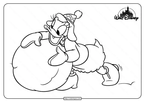 Printable Daisy Duck Playing Snowball Coloring Page 1 printable daisy duck play snowball coloring page