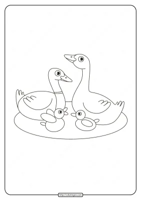 Printable Duck Family in The Lake Coloring Page
