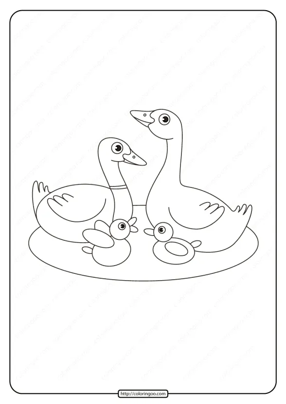 Printable Duck Family in The Lake Coloring Page 1 printable duck family in the lake coloring page