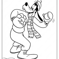 printable goofy play snowball pdf coloring page