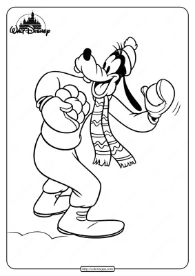 Printable Goofy Playing Snowball Pdf Coloring Page