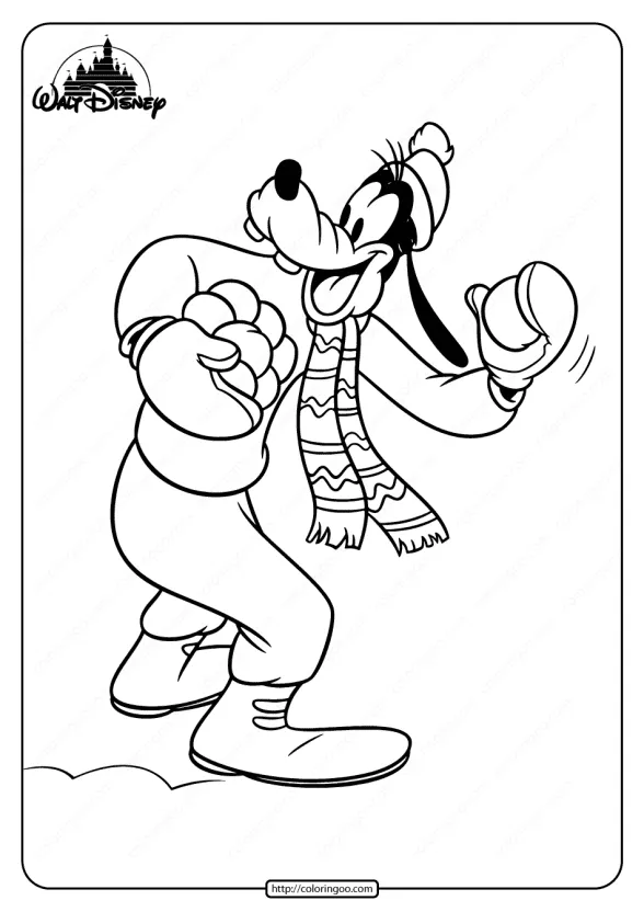 Printable Goofy Playing Snowball Pdf Coloring Page 1 printable goofy play snowball pdf coloring page