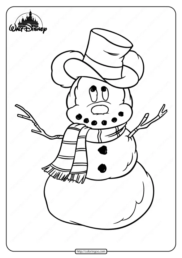 Printable Mickey Mouse a Snowman Pdf Coloring Page 1 printable mickey mouse a snowman coloring page