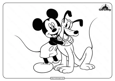 Printable Mickey Mouse and Pluto Coloring Page