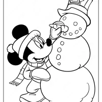 printable minnie mouse making a snowman coloring page