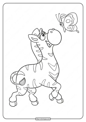 Printable Zebra and Butterfly Pdf Coloring Page