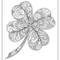 printable zentangle four leaf clover coloring page