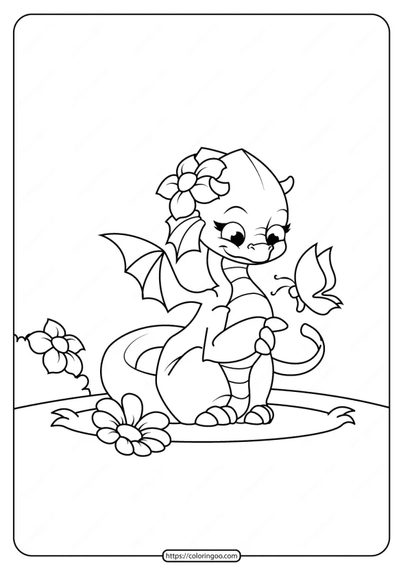 Printable Cute Female Dragon Coloring Page 1 free printable animals dinosaur coloring pages 14