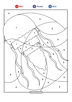 Free Printable Color by Number Ocean Jellyfish 05