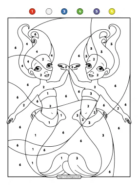 Free Printable Color by Number Ocean Mermaids 06