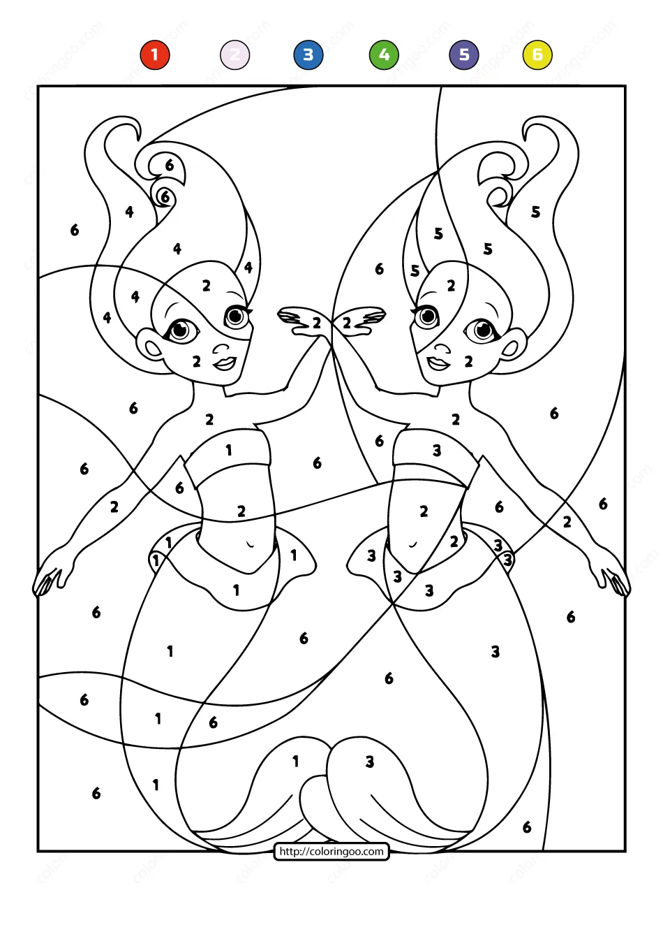 free printable color by number ocean mermaids 06