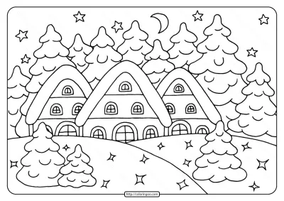 Free Printable Snowy House Pdf Coloring Page