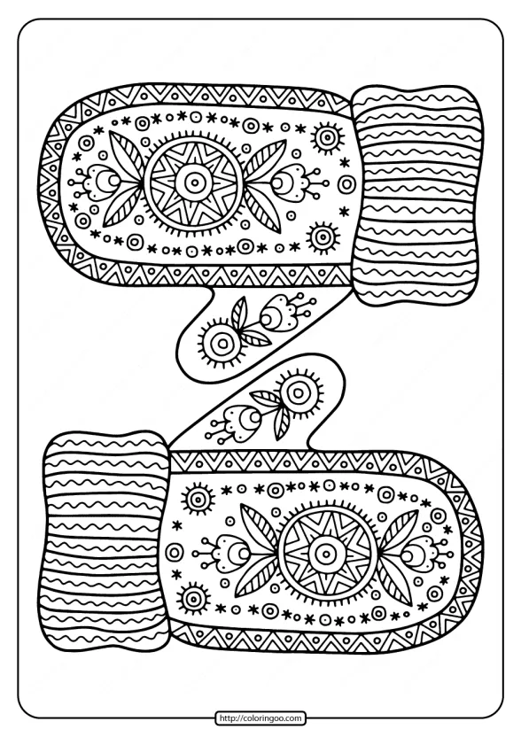 free printable warm knitted mittens coloring page