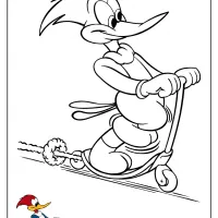 Woody Woodpecker Riding Scooter Coloring Page