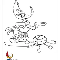 Woody Woodpecker Playing Basketball Coloring Page