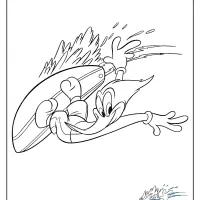 Woody Woodpecker Surfing Coloring Pages