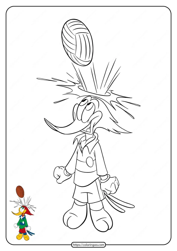 Woody Woodpecker Playing Football Coloring Pages 1 Woody Woodpecker Playing Football Coloring Pages