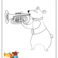 printable bear play a trumpet coloring page