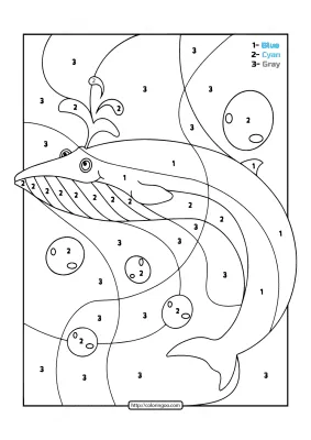 Printable Color by Number Ocean Blue Whale 01