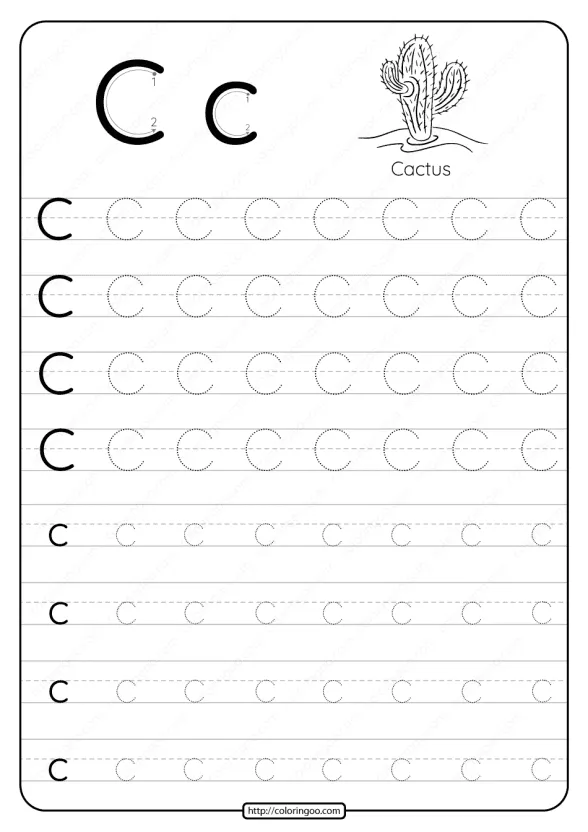 printable dotted letter c tracing pdf worksheet