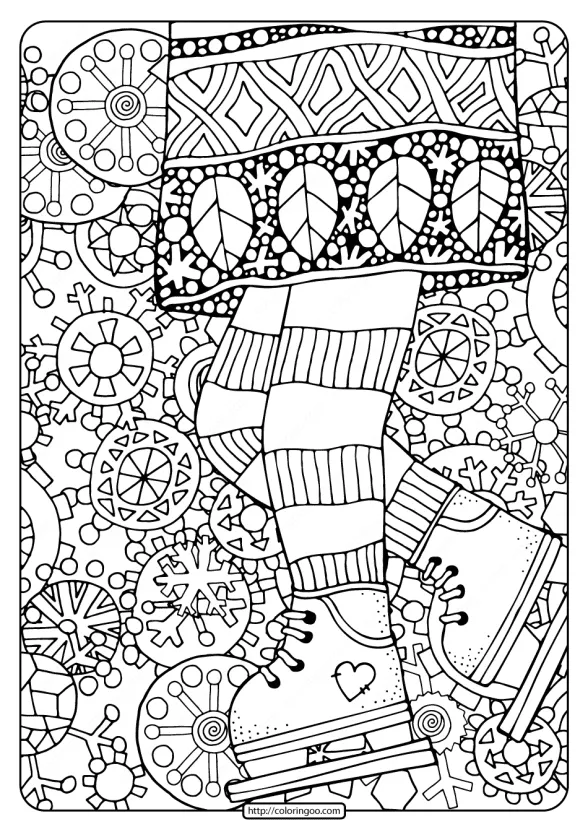 Girl on Ice Skates with Snowflakes Coloring Page 1 printable girl on ice skates with snowflakes coloring page
