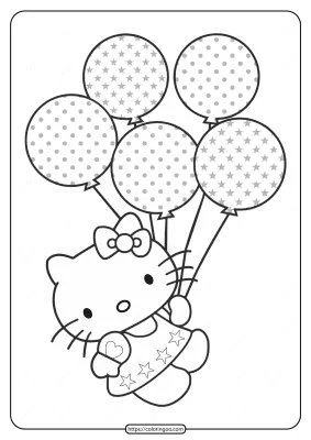 Printable Hello Kitty Balloons Coloring Pages
