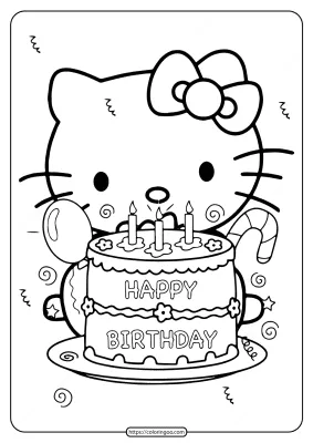 Printable Hello Kitty Birthday Party Coloring Page