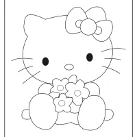 printable hello kitty hugging flowers coloring page