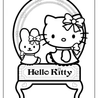 printable hello kitty in front of the mirror coloring