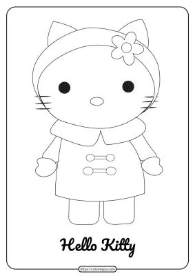 Printable Hello Kitty Wearing a Raincoat Coloring Page