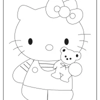 printable hello kitty with a teddy bear coloring page