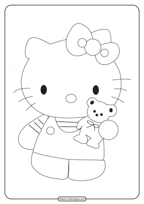 Printable Hello Kitty with a TeddyBear Coloring Page