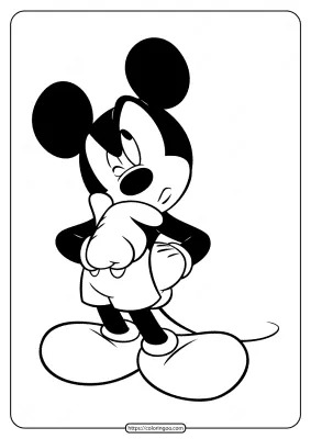 Printable Mickey Mouse Thinking Coloring Page