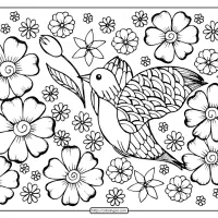printable a bird in flowers coloring page
