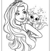 printable barbie and cat coloring pages